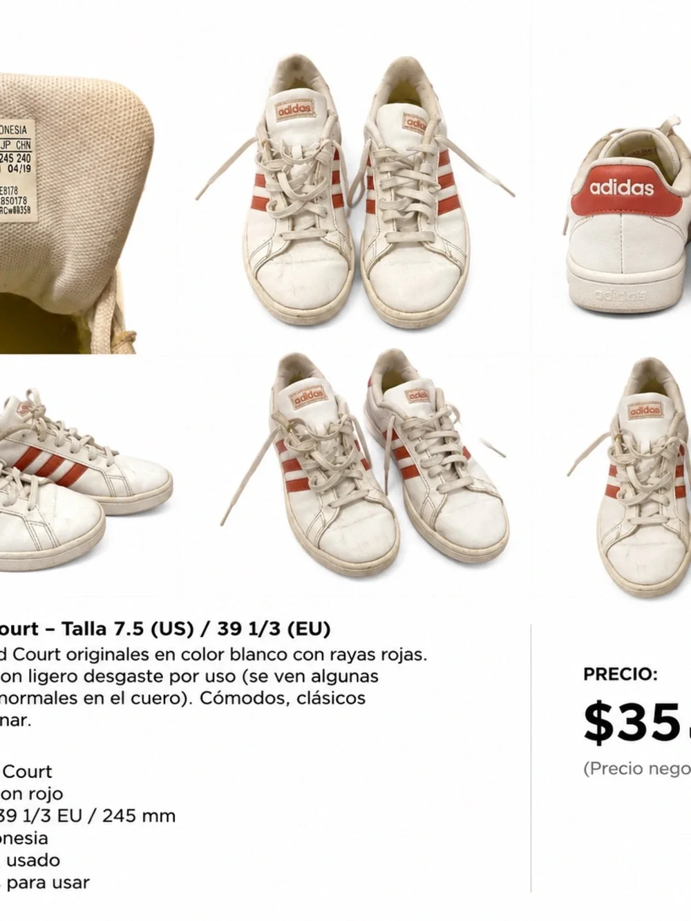 adidas Kids White Sneakers with Red Stripes